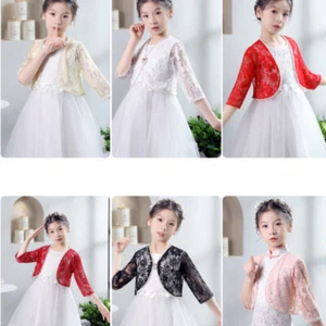 Lace Girl Children Beaded Bolero Shrug Cardigan Tippet Kids Wraps Front Open - Picture 1 of 18