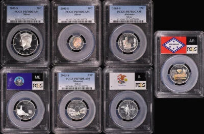 2003-S 10C, State Quarter, & 50C Silver 7 Coin Proof Set PCGS PR-70 DCAM - Image 1 of 2