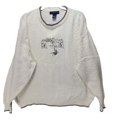 Vtg Pinnacle Golf Sweater Mens XL Grandpa Embroidered Knit Dad Prep Ivory - Image 1 of 4