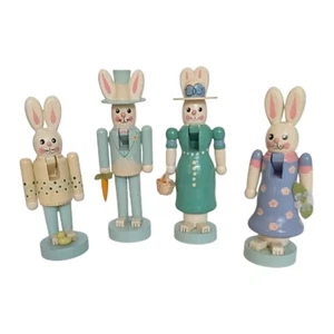 Set of 4 Terry's Village Wooden Easter Bunny Nutcracker Family 7-8 Inches Tall - Picture 1 of 15