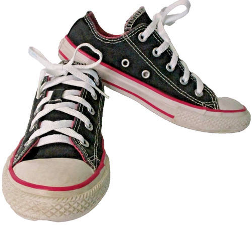 Scarpe basse Converse All Star per ragazze taglia 2 rosa e nere Chuck T's usate in ottime condizioni