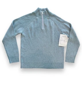 Naadam Quarter Zip Mockneck Sweater Men's Medium Luxe Cashmere Wool Knit Blue - Picture 1 of 8