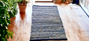 Cotton and Jute Rectangle Area Rug With Border Reversible Floor Carpet Handmade - Picture 1 of 9