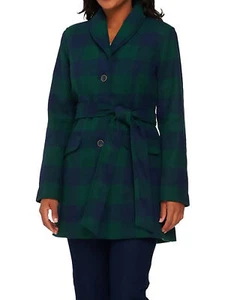 ISAAC MIZRAHI LIVE! Size 6 Window Pane Shawl Collar Coat NAVY - Picture 1 of 5