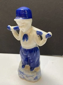 Ceramic Delft Dutch Water Boy Figurine NO pails Blue White Vintage Japan 4" - Picture 1 of 6