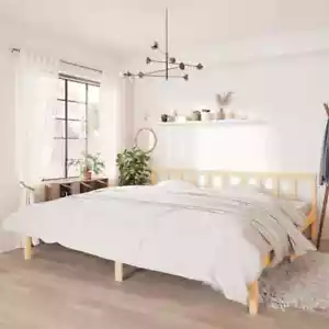 King Size Bed Frame Solid Pine Wood Farmhouse Mattress Base Platform Natural - Picture 1 of 9