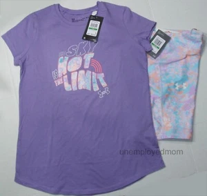 Under Armour Outfit Top Bike Shorts Youth Girl Athletic Sports Tee Sky Not Limit - Picture 1 of 8