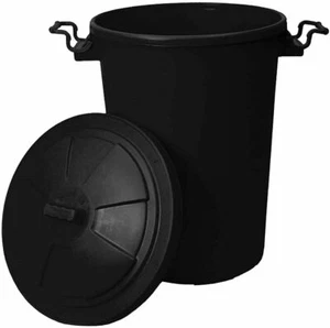 PLASTIC GARDEN BIN WASTE CAN RUBBISH BLACK HEAVY DUTY STORAGE 50 80 110 CLIP LID - Picture 1 of 13
