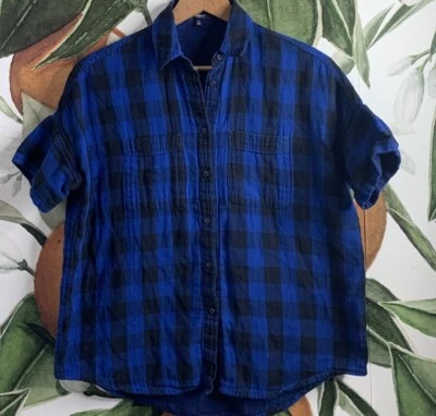 Madewell XS Buffalo Plaid Dolman Sleeves Button Front Shirt Boxy Fit Cotton - Image 1 of 4