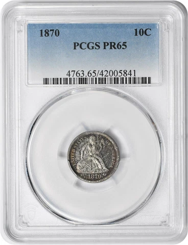 1870 Liberty Seated Silver Dime PR65 PCGS Cover