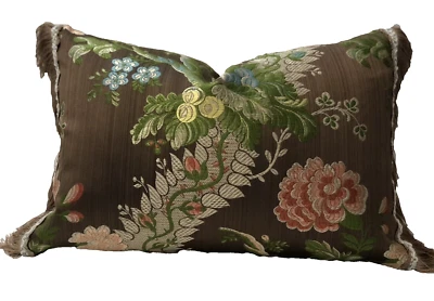Old World Weavers Montpensier Silk Strie Brocade Lampas/Sable Lumbar Pillow RARE - Image 1 of 4