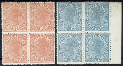 QUEENSLAND 1895 QV 1D AND 2D BLOCKS */** WMK CROWN/Q SG TYPE W10 THICK PAPER  - Image 1 of 2