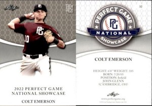 COLT EMERSON 2022 LEAF PERFECT GAME "1ST EVER PRINTED" ROOKIE CARD #32!