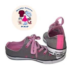 Converse All Star Juniors Double Tongue Sneaker Sz 4 Grey/Pink Shoe Pre-Owned - Picture 1 of 7