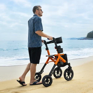 All-Terrain Rollator Walker with 12inch Rubber Wheels, Seat & Backrest, Foldable - Picture 1 of 54