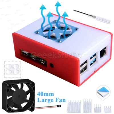 Acrylic Case Cover Blue/Red/Green with Cooling Fan Heat sink for Raspberry Pi 4B - Image 1 of 4