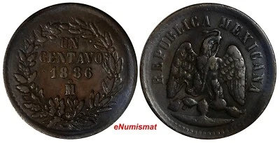Mexico SECOND REPUBLIC Copper 1886/1 Mo 1 Centavo  SCARCE OVERDATE KM# 391.6 (8) - Image 1 of 4