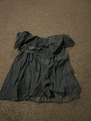 New Look Blue Off Shoulder Bardot Top With Ruffle Frill Neck Denim Style Size 8 - Image 1 of 2