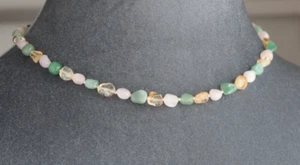 CITRINE / ROSE QUARTZ / GREEN AVENTURINE NUGGET NECKLACE 19" 925 STERLING SILVER - Picture 1 of 2