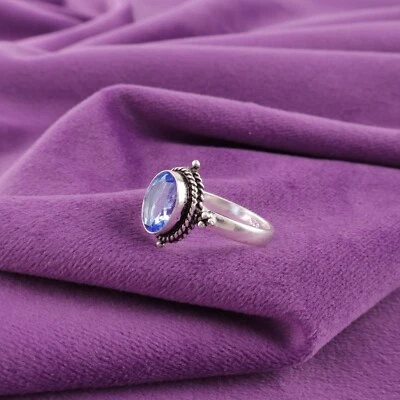 Anillo hecho a mano de joyas de plata de ley 925 con piedras preciosas de tanzanita para regalo de boda Foto 1 de 2