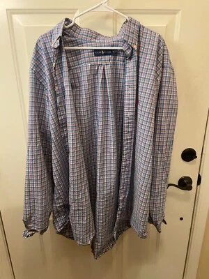 RALPH LAUREN Mens Long Sleeve Button Down Shirt Size 2XLT Blue Plaid Pink Horse - Image 1 of 4