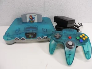 Nintendo 64 Ice Blue Clear Japanese Console & Mario 64 Game NUS-001 Working RARE - Picture 1 of 10