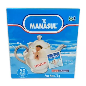 Tè dietetico detergente Manasul. Tutto naturale. Erboristeria. Senza calorie. 50 sacchetti. 2,64 oz - Foto 1 di 6