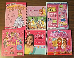 Set 6 MÄDCHEN Bücher: Prinzessinnen, Schablonenaufkleber Buch, Stil, Mode, Zeichnen & mehr - Bild 1 von 12