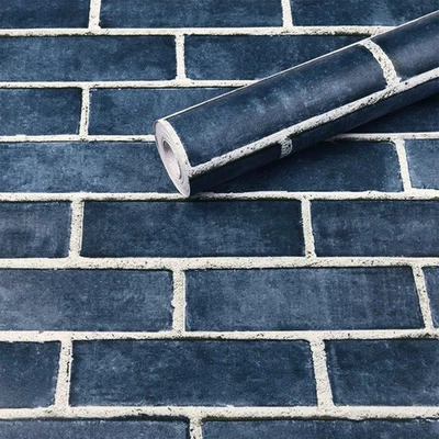 Papel Pintado HeloHo 196.8"X17.7" Azul Marino Ladrillo Pelar y Pegar Autoadhesivo Re... Foto 1 de 4