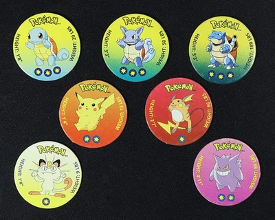 Set Of 7 Pokemon Tazo POGs - 1st Generation - Squirtle Blastoise Pikachu Gengar - Image 1 of 2