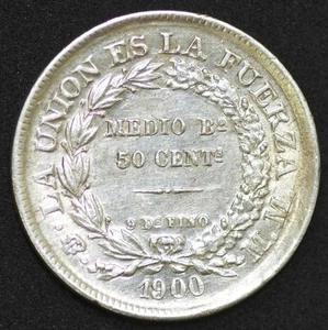 1900, Bolivia, PTS MM, Casa de la Moneda de Potosí, 1/2 Boliviano / 50 Centavos, KM 161.5, A2 - Imagen 1 de 2