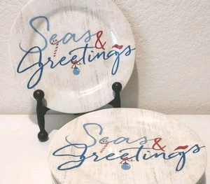 6 Pier 1 Imports Seas & Greetings Christmas Nautical 9" Lunch Dinner  Plates  - Picture 1 of 14