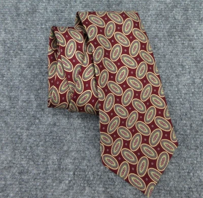 VTG Polo Ralph Lauren Tie Mens Burgundy Silk Medallion Print Geometric Made USA - Image 1 of 4