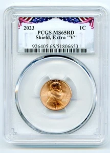2023 EXTRA ' V ' ERROR VDB V LINCOLN SHIELD PENNY PCGS MS65 RD CENT RARE VARIETY - Picture 1 of 3