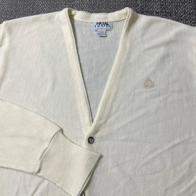 Cárdigan tejido con escudo IZOD vintage para hombre grande crema preppy hecho en EE. UU. Foto 1 de 4