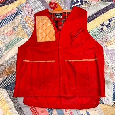 Vintage Broadway Big Game Red Hunting Vest Rubberized Canvas Leather Pad Japan - Image 1 of 4