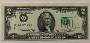 ((ERROR - MISALIGNED & OVERPRINT )) $2 1976 FEDERAL RESERVE NOTE ** CURRENCY UNC - Picture 1 of 9