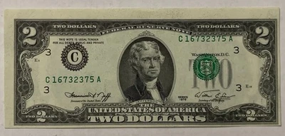 ((ERROR - MISALIGNED & OVERPRINT )) $2 1976 FEDERAL RESERVE NOTE ** CURRENCY UNC - Image 1 of 4