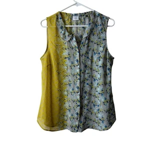 Cabi 5221 Offsides Gray Floral Button Sleeveless Tank Top Size Large - Picture 1 of 6