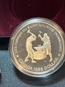 1988 CANADIAN IRONWORKS SILVER $1 PROOF DOLLAR IN CAPSULE - Picture 1 of 3