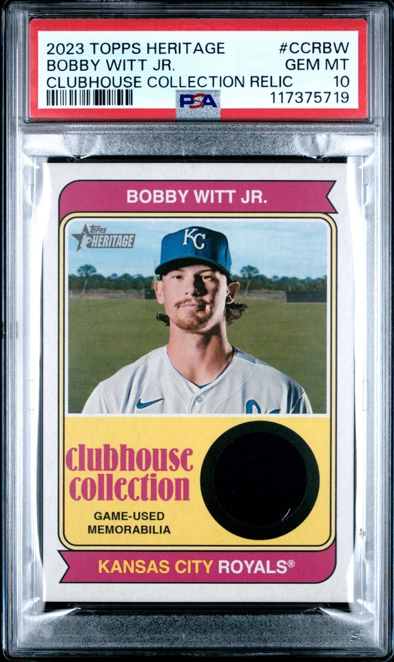 2023 Topps Heritage Clubhouse Collection Relics Bobby Witt JR. #CCRBW PSA 10 - Image 1 of 2