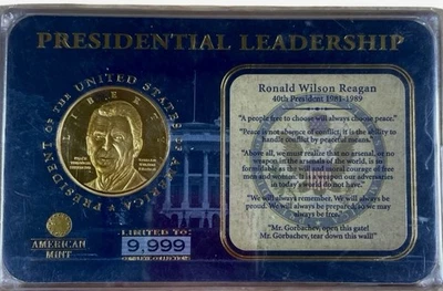 Ronald Reagan Presidential Leadership Proof Coin 24K Gold plated American Mint  - Image 1 of 4