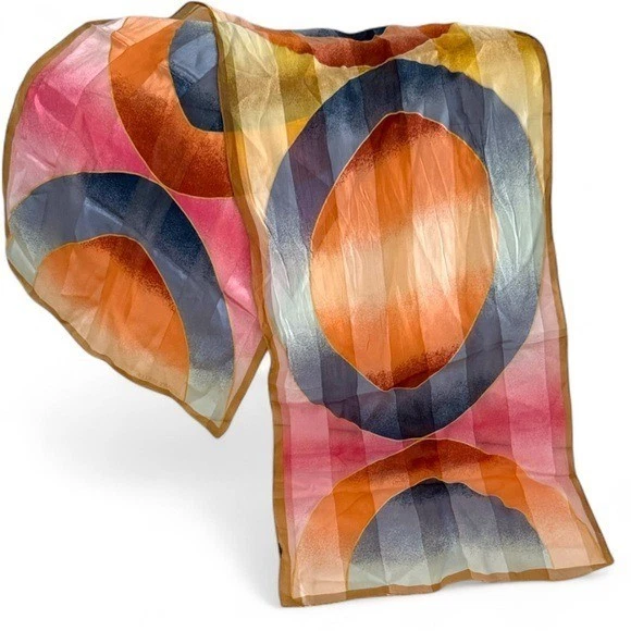 Bufanda envolvente vintage Ellen Tracy 54x15 pulgadas años 80 círculos de seda geométricos coloridos Foto 1 de 4