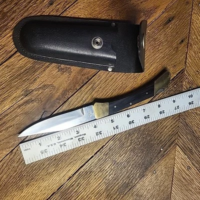 Navaja de Bolsillo Lockback Clip Point Acero Inoxidable Madera Latón 4-7/8" Plegada, Funda Foto 1 de 4