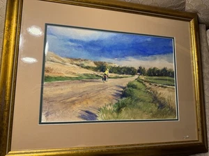 ¿David Blankley? Pintura Acuarela "Ciclista en Escena Carretera" - Firmada y Enmarcada - Imagen 1 de 14