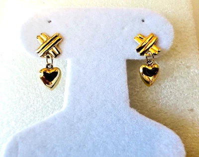 Estate 14K Yellow Gold Dangle "Heart" Stud Earrings - Image 1 of 4
