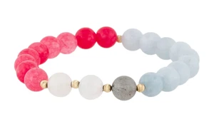 14K MULTI-STONE BEAD BRACELET Labradorite Quartzite Moonstone w 14K Gold Spacers - Picture 1 of 10