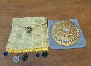 Vintage Compact Mirror Hand Held Gold Tone Diamond Pattern Purse Size - Picture 1 of 4