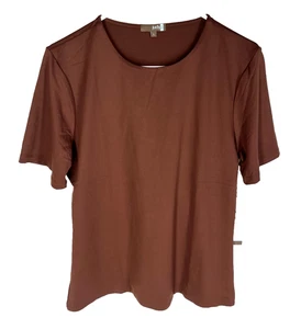 Judy P Cathy Jewel Neck Top Womens L Minimalist Brown Shirt Made in USA NEW NWT - Picture 1 of 6
