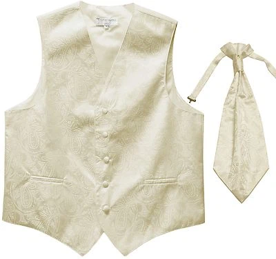 New Men's Paisley Tuxedo Vest Waistcoat & Ascot Cravat Wedding Prom Ivory - Image 1 of 3
